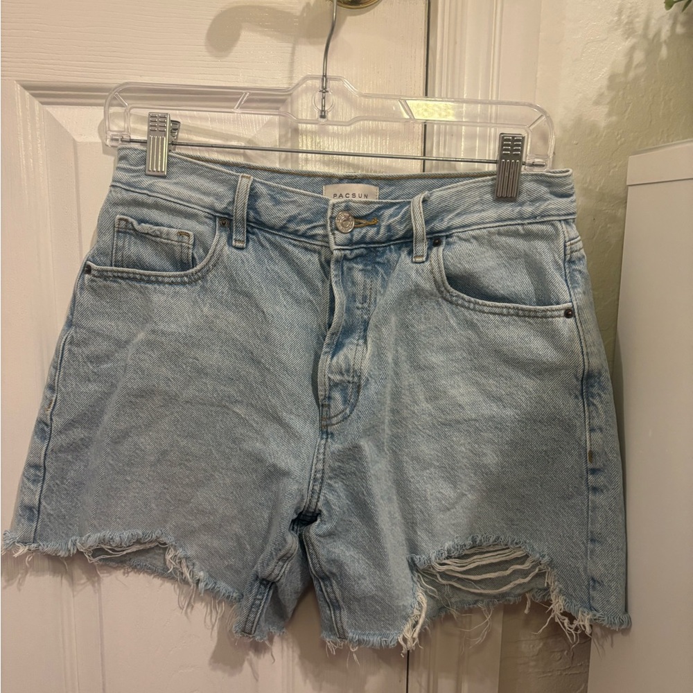 PacSun Sky Blue Frayed Hem Jean Shorts